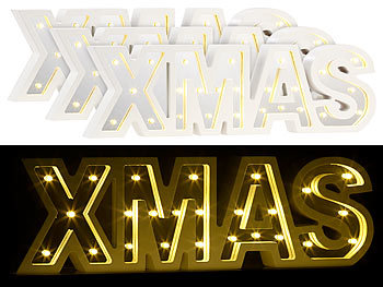 Buchstabendeko: Lunartec LED-Schriftzug "XMAS" aus Holz & Spiegeln mit Timer, 3er-Set