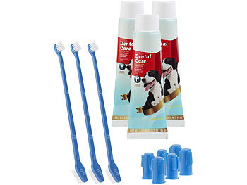 Zahnbürste Hund: Sweetypet 4in1-Zahnpflege-Set f. Hunde: Zahnpasta, Zahn- & Fingerbürsten,3er-Set