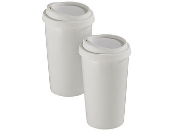 Thermobecher Keramik: Rosenstein & Söhne 2 Coffee-to-go-Becher aus Keramik, Silikondeckel, 250 ml, doppelwandig