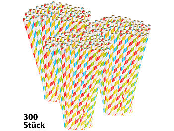Strohhalme: PEARL 300 Retro-Papier-Trinkhalme in 4 Farben, gestreift, lebenesmittelecht