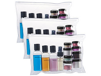 Reiseset Flasche: Sichler Beauty Reißverschluss-Tasche, 12 Kosmetik-Behältern f.Flug-Handgepäck, 3erSet