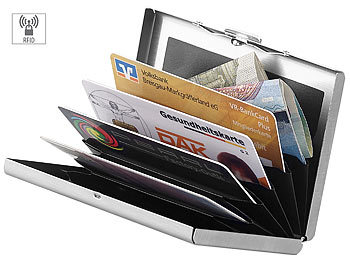 Scheckkartenetui: Xcase Flaches RFID-Kartenetui aus Edelstahl für 6 Chipkarten, silbern