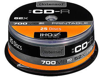 Intenso CD R Rohlinge CD R 700MB 52x Printable 25er Spindel CD Rs