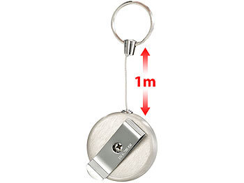 Schlüsselanhänger mit Seilzug: infactory Schlüsselanhänger Key-Rewinder Deluxe aus Edelstahl