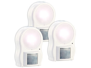 LED-Batterie-Wandleuchte: Lunartec 3er-Set LED-Leuchten mit Bewegungs- & Dämmerungsensor, Batteriebetrieb