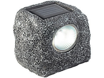 Lunartec Solar-Gartenlicht Stein-Design mit stimmungsvoller Amber-LED