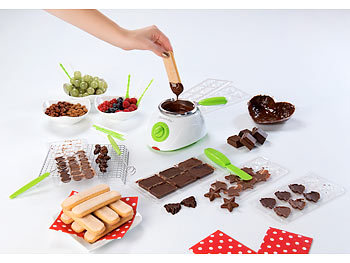 Rosenstein & Söhne Elektrische Chocolatière, Schokoladen-Schmelztopf-Set mit 32 Teilen