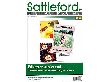 Adress Etiketten: Sattleford 25 Etiketten A4 210x297 mm für Laser/Inkjet
