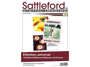 Etiketten Papier: Sattleford 100 Etiketten A4 210x297 mm für Laser/Inkjet
