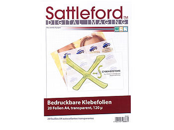 Klebefolie zum bedrucken: Sattleford 20 Klebefolien A4 transparent für Inkjet