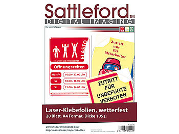 Sattleford 20 Klebefolien wetterfest A4 für Laserdrucker weiß