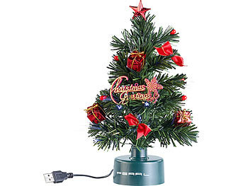 PEARL USB-Weihnachtsbaum mit LED-Farbwechsel-Glasfaserlichtern PEARL Mini-Weihnachtsbäume mit USB-Stromversorgungen