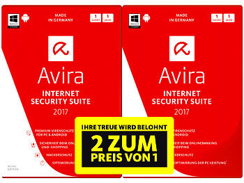 Avira Internet Security Suite 2017 - 1+1 Special (2 Lizenzen oder 2 Jahre)