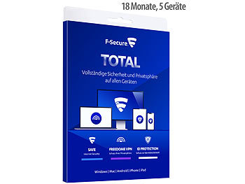 Software für PCs: F-Secure TOTAL Internet Security, 5 Geräte, 12 Monate + 6 Monate Gratis
