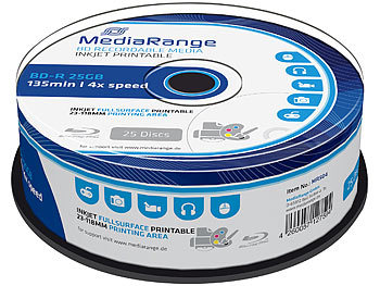 MediaRange Blu-ray-Rohling BD-R 25GB printable 4x, 25er-Spindel