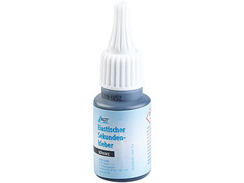 Flexibler Kleber: AGT Elastischer Sekundenkleber mit Dosierspitze, 20-g-Flasche, schwarz