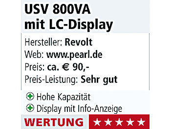 revolt Unterbrechungsfreie Stromversorgung USV 800VA, mit LCD-Display