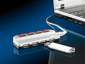 Xystec Aktiver USB-2.0-Hub mit 4 Ports, einzeln schaltbar