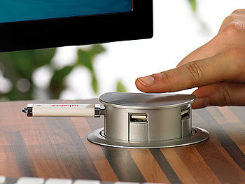 Xystec Versenkbarerer 3-Port USB-Hub "Sensor Glide", Einbau Tisch-Kabeldose
