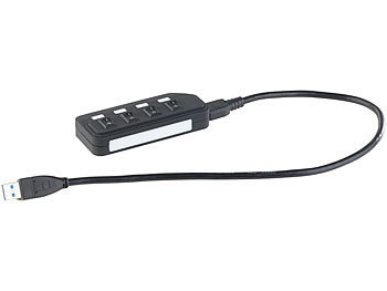 Xystec Aktiver USB-3.0-Hub mit 4 Ports, einzeln schaltbar, 2-A-Netzteil