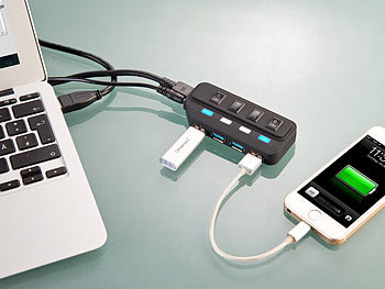 Xystec Aktiver USB-3.0-Hub mit 4 Ports, einzeln schaltbar, 2-A-Netzteil