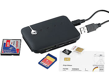c-enter Multi-Card- und SIM-Reader mit aktivem USB-2.0-Hub, 3 Ports