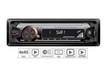 1DIN Autoradio: Creasono MP3-RDS-Autoradio CAS-2250 mit USB-Port & SD-Slot, 4x 45 W