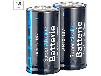 Baby Batterien LR14: PEARL Super Alkaline Batterien Baby 1,5V Typ C im 2er-Pack