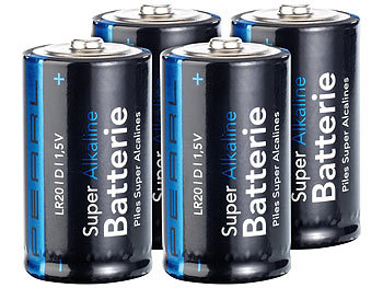 Große Batterien: PEARL Sparpack Alkaline Batterien Mono 1,5V Typ D im 4er-Pack