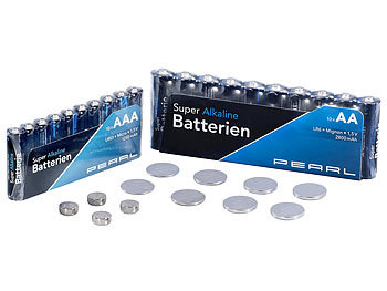 PEARL Batterie-Set 32-teilig mit Alkaline- und Lithium-Zellen