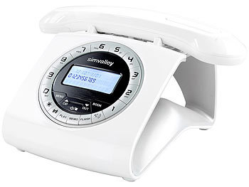 simvalley Retro-DECT-Schnurlostelefon mit Anrufbeantworter, weiß (refurbished)