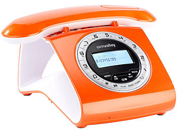 simvalley Retro-DECT-Schnurlostelefon mit Anrufbeantworter, orange