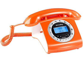 simvalley Schnurgebundenes Retro-Festnetztelefon, orange