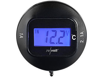 revolt Kfz-USB-Ladegerät, 2xUSB, LCD-Spannungswarner, Thermometer, 3,1A/15,5W
