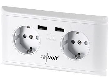 revolt Doppel-Wandsteckdose mit 2 USB-Ladeports (5 V / 2,1 A / 10,5 Watt)