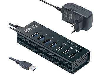 USB Hub mit Netzteil: Xystec Aktiver USB-3.0-Hub mit 4 Ports & 3 Schnell-Lade-Buchsen (BC 1.2), 4 A