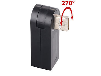 Xystec Kompakter USB-2.0-Hub mit 3 Ports, 270° drehbar