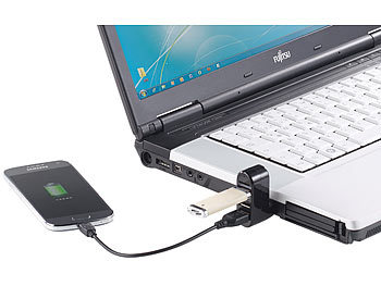 Xystec USB-2.0-Hub mit 3 Ports und microSD-Kartenleser, 180° drehbar