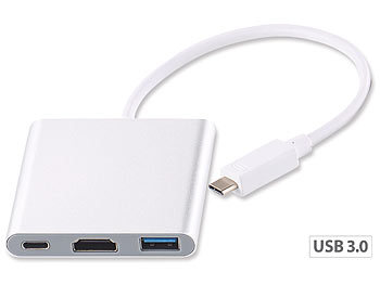 Callstel USB-C-Multiport-Adapter auf USB-A- & HDMI-Port, USB Power Delivery