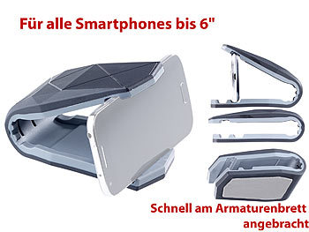 Handyhalterung fürs Auto: PEARL Universelle Kfz-Smartphone-Halterung mit Klammer, bis 15,2 cm (6 Zoll)