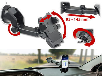 Handyhalterung fürs Auto: Callstel Kfz-Smartphone-Armaturenbrett-Halterung, 360°-Teleskop, One-Touch