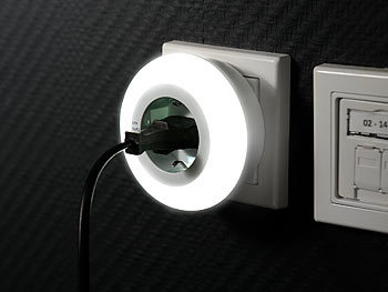 revolt LED-Nachtlicht mit Dämmerungssensor und Steckdose weiß, 3er-Set