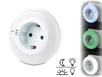 revolt LED-Nachtlicht mit Dämmerungssensor und Steckdose, 3 Farben, 3er-Set