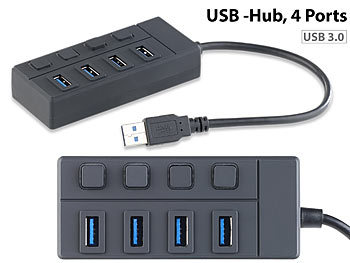 USB Schalter: Xystec USB-3.0-Hub mit 4 Ports, einzeln schaltbar, bis 5 Gbit/s