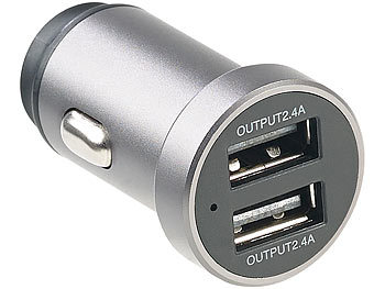 12V USB: revolt Mini-Kfz-USB-Ladegerät mit 2 Ports, 12 & 24 V, 4,8 A, 24 Watt, Metall
