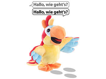 Sprechendes Plüschtier: Playtastic Sprechender Plüsch-Papagei mit Mikrofon, spricht nach und läuft, 22 cm