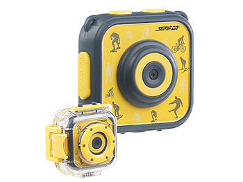 Helmkamera Kinder: Somikon Kinder-HD-Actioncam mit Unterwasser-Gehäuse & 6 virtuellen Foto-Rahmen