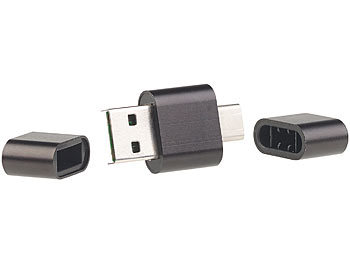 PEARL 2er-Set Mini-Cardreader & USB-Stick für microSD bis 128 GB, USB A & C