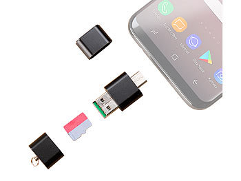 USB C Kartenleser: PEARL Mini-Cardreader & USB-Stick, für microSD(HC/XC) bis 128 GB, USB A & C