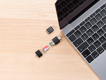 PEARL 2er-Set Mini-Cardreader & USB-Stick für microSD bis 128 GB, USB A & C